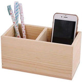 Houten Potloodhouder Met 2 Vakken - Rechthoekig Bureau Penhouder - Opbergrek Voor Afstandsbediening, Make-up Kwasten, Cosmetica en Stationery - Geschikt Voor Thuis en Kantoor - Duurzaam Houten Organizer - 20 x 8 x 8 cm