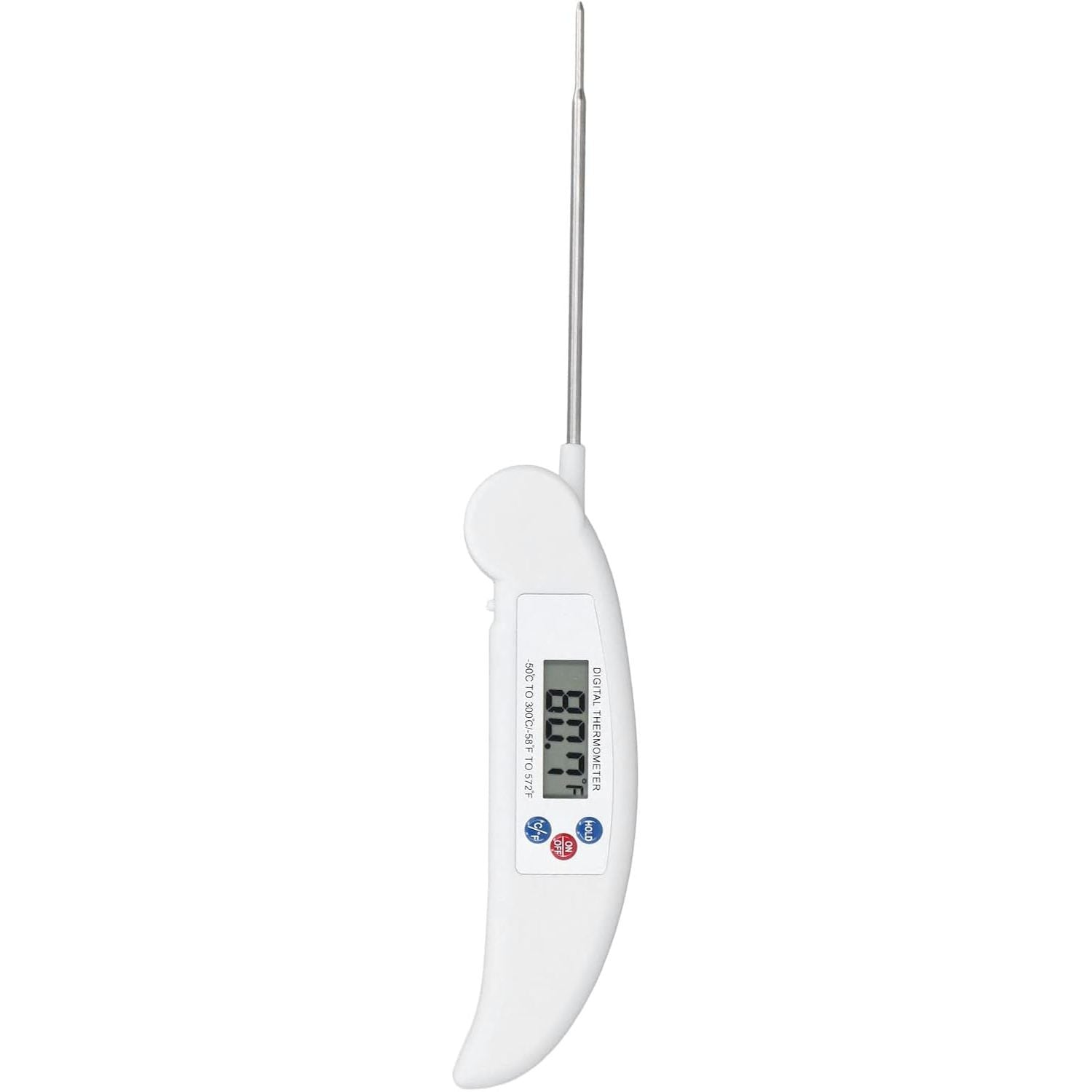 Digitale Vleesthermometer met Kalibratiefunctie – Direct Afleesbare Food Thermometer met RVS Sonde, Inklapbaar Ontwerp & ABS Behuizing – Snelle Temperatuurmeting van -50°C tot 300°C voor BBQ, Bakken, Frituren & Koken (Wit)