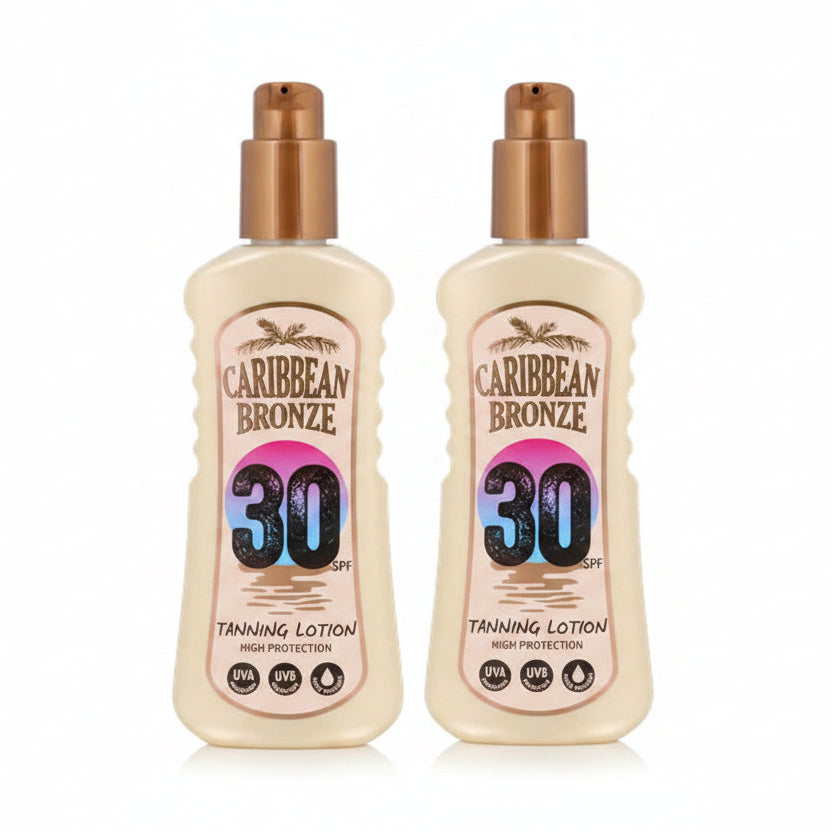 2 Stuks Caribbean Bronze zonnebrand-spray SPF 30 | 200 ml - Tanning lotion - Zonnebrandlotion - High Protection - Vegan - UVA protection - UVE protection – Water resistant