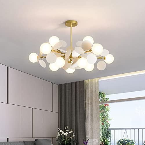 LITFAD Moderne Witte Kroonluchter met 12 Lampen – Ø90 cm Metalen Hanglamp met Melkglazen Bollen – Luxe Design Plafondlamp voor Woonkamer, Eetkamer, Slaapkamer of Restaurant – G4 LED Pendelarmatuur, 2 Jaar Garantie