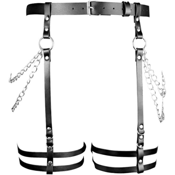 Punk Leren Body Chain – Verstelbare Harness Garter Riem Met Beenbanden – Zwarte Gothic Lichaamsketting Voor Vrouwen – Sexy Leren Heupriem Met Gespen En Metalen Ringen – Voor Festival, Cosplay, Clubwear En Alternatieve Outfits