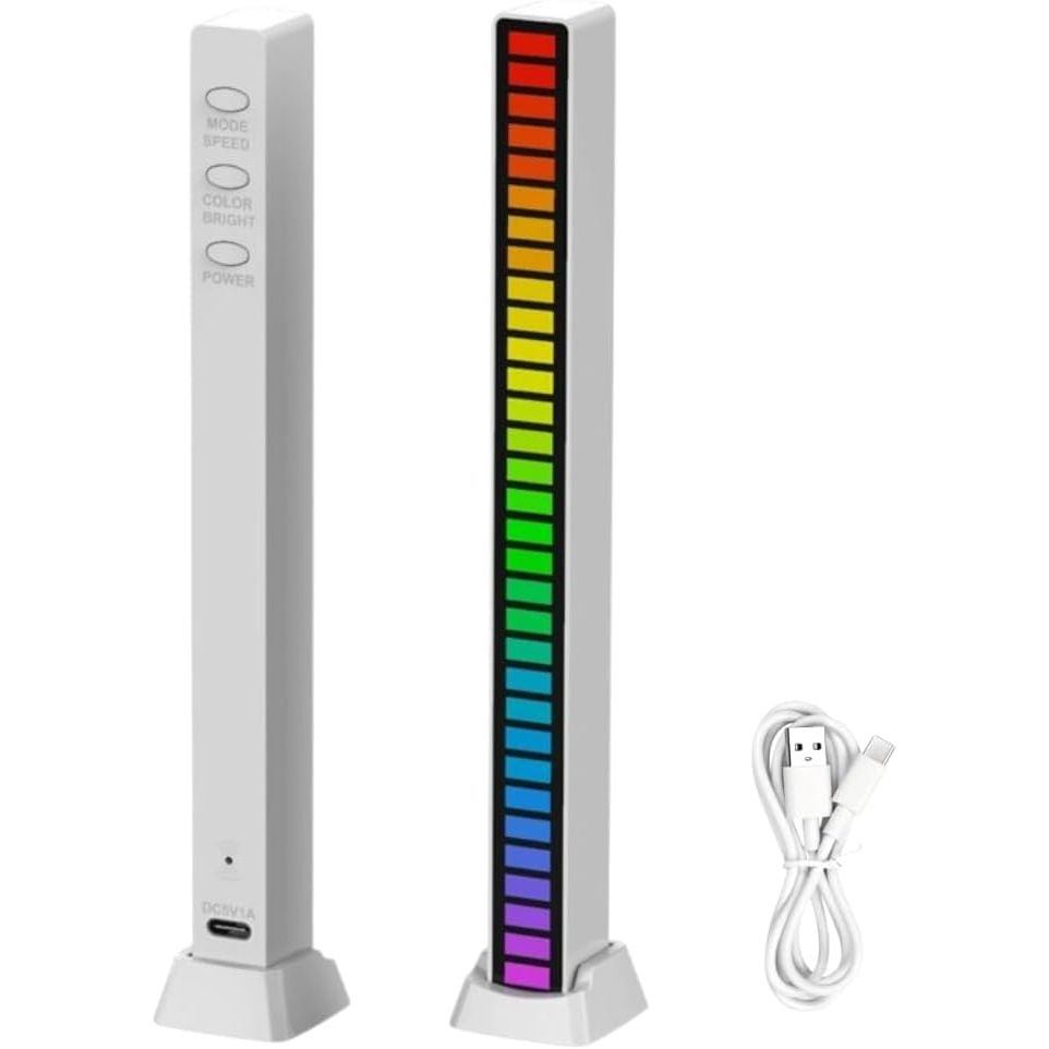 SoundbarRGB ritme lamp muziek visualizer – voice control audio spectrum LED light bar – USB Type C sound control lichtbalk met 32 LED kleuren – desktop auto gaming sfeerverlichting equalizer lamp zwart