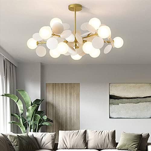 LITFAD Moderne Witte Kroonluchter met 12 Lampen – Ø90 cm Metalen Hanglamp met Melkglazen Bollen – Luxe Design Plafondlamp voor Woonkamer, Eetkamer, Slaapkamer of Restaurant – G4 LED Pendelarmatuur, 2 Jaar Garantie
