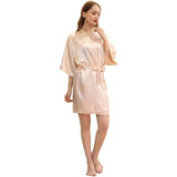 Satijnen Kimono Badjas voor Meisjes – Zijdezachte Kinderbadjas – Lichtgewicht Nachtkleding voor Spa Verjaardag Bruiloft Slaapfeestje – Korte V-Hals Jurk met Ceintuur – Polyester – Maat M