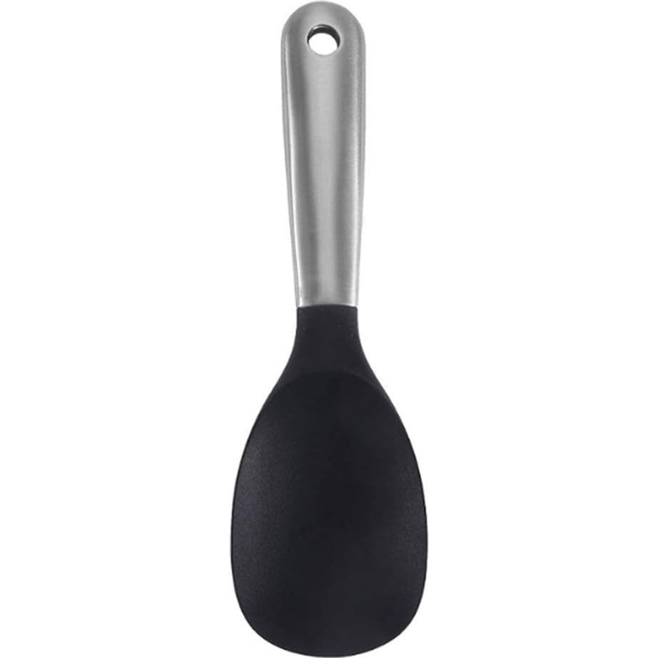 Premium Roestvrijstalen Siliconen Rijstlepel - Antikleef en Eenvoudig Te Reinigen - Ideaal voor Dagelijks Gebruik - Duurzaam en Betrouwbaar Keukengerei - 23*7 cm - Zwart