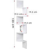 Moderne Witte Hoek Wandplank – 5 Niveaus – MDF Hout – Stijlvol en Functioneel Hoekrek – Wandmontage – Inclusief 6 Vierkante Planken