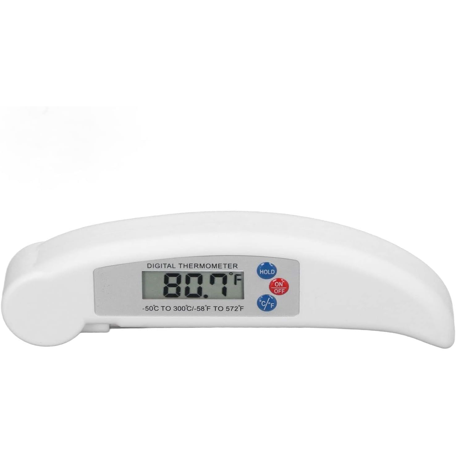 Digitale Vleesthermometer met Kalibratiefunctie – Direct Afleesbare Food Thermometer met RVS Sonde, Inklapbaar Ontwerp & ABS Behuizing – Snelle Temperatuurmeting van -50°C tot 300°C voor BBQ, Bakken, Frituren & Koken (Wit)