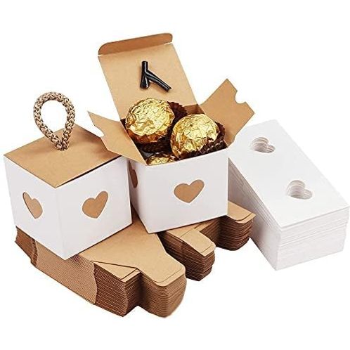 Kraft Papieren Snoepdozen - Vintage Stijl - Ideaal voor Bruiloft en Verjaardagsfeesten - Recyclebaar - Bruin en Wit - Set van 50