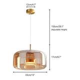 Elegante Gouden LED Hanglamp met Amber Glazen Kap - Moderne Verlichting voor Woon- en Eetruimtes - Verstelbare Kabel, Geschikt voor Diverse Interieurstijlen