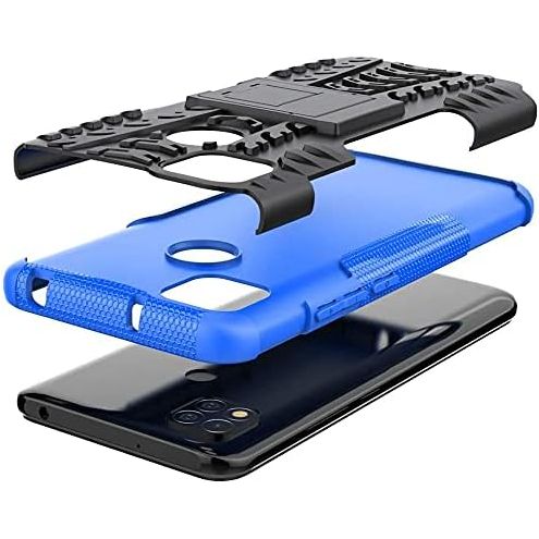 360° Draaibare Ringhouder Hoes voor Xiaomi Redmi 9C - incl. Beschermende Scherm Beschermer - Zwart met Blauw