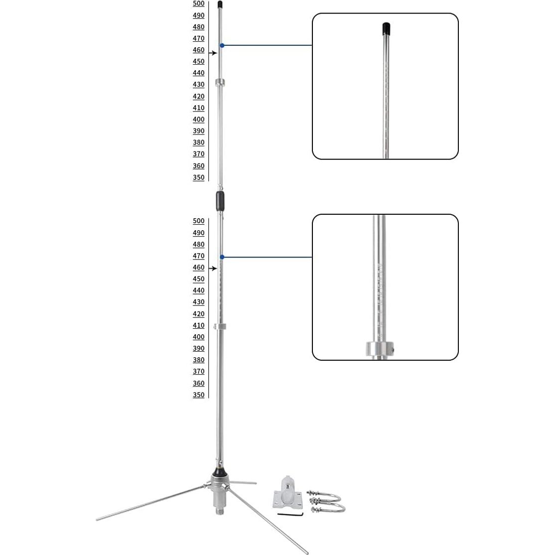 UHF 350-500MHz Omnidirectionele Antenne - Aluminium Versterking - Verstelbare Frequentie - SL16 Connector - Geschikt voor Apparaten, Repeaters & Walkie Talkies