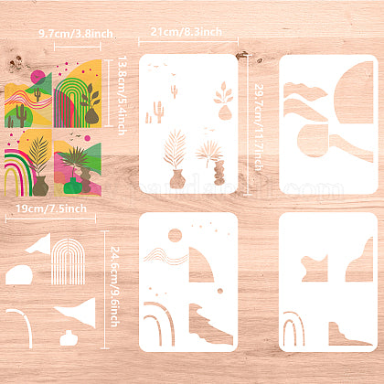 5 stuks voor Schilderen en Tekenen: Bohemian Stijl met Natuurelementen, Zon, Maan, Planten - Ideaal voor DIY Scrapbook, Fotoalbums - 297x210mm, Herbruikbaar en Geschikt voor Meerdere Oppervlakken