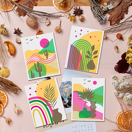 5 stuks voor Schilderen en Tekenen: Bohemian Stijl met Natuurelementen, Zon, Maan, Planten - Ideaal voor DIY Scrapbook, Fotoalbums - 297x210mm, Herbruikbaar en Geschikt voor Meerdere Oppervlakken