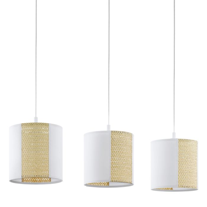 EGLO ARNHEM Hanglamp - Staal - Wit - Lampenkap van Papier en Zeewier - E27 Fitting - IP20 Veiligheidsklasse - Afmetingen: 1020x240x1100 mm - 2,75 kg - 220-240V Voedingsspanning - Exclusief Lichtbron - Voor Woonkamer/Eetkamer