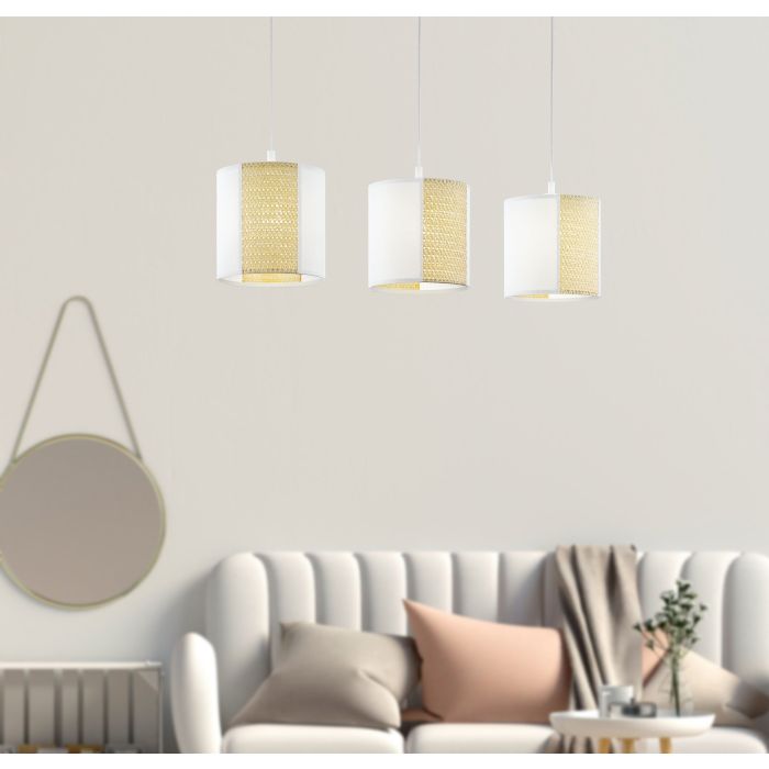 EGLO ARNHEM Hanglamp - Staal - Wit - Lampenkap van Papier en Zeewier - E27 Fitting - IP20 Veiligheidsklasse - Afmetingen: 1020x240x1100 mm - 2,75 kg - 220-240V Voedingsspanning - Exclusief Lichtbron - Voor Woonkamer/Eetkamer