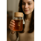 Glazen Theefles – Drinkfles met Houten Dop – Draagbaar – 200 ml – Voor Thee, Koffie en Dranken