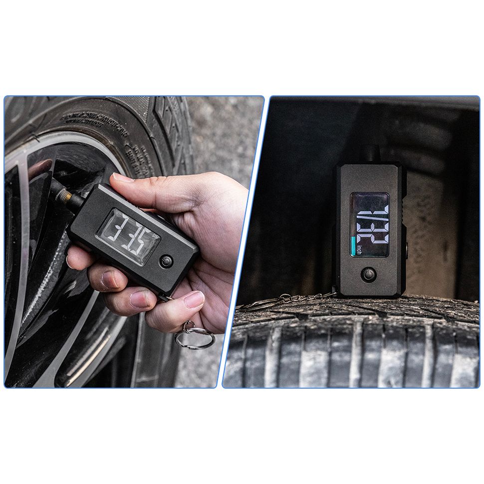 CZC AUTO Digitale Bandenspanningsmeter & Profieldieptemeter 2-in-1 – LCD Verlicht Display tot 100 PSI &amp; 15mm – Nauwkeurige Meting in 4 Drukeenheden – Auto, Motor, Fiets & Truck – Inclusief Sleutelhanger – Zwart