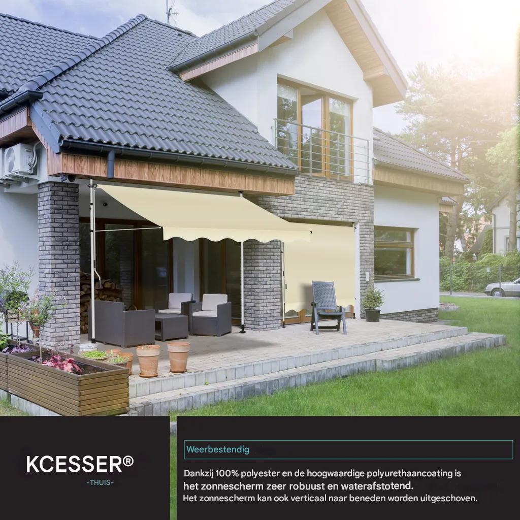 Inklapbare Klemluifel – Hoogwaardige Zonluifel – Montagehoogte 210-300 cm – UV-Bescherming – Water- en Vuilafstotend – Polyurethaan-Coating – Handmatige Slengel van 125 cm – Diagonaal / Verticaal Uitschuifbaar – Stalen Frame – 180 cm Uitschuiflengte