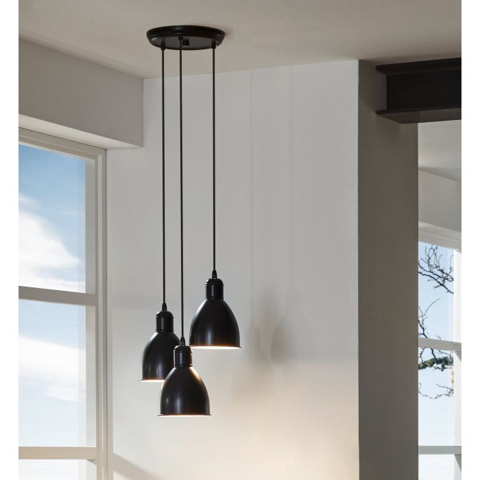 Hanglamp - Priddy Grijs - 150cm Lang - Industriële Stijl - Zwart Metaal - Retro Ontwerp - Verstelbare Ophanghoogte - E27 Fitting - Voor Woonkamer, Eetkamer of Kantoor - Energiezuinige Verlichting - Tijdloos Design
