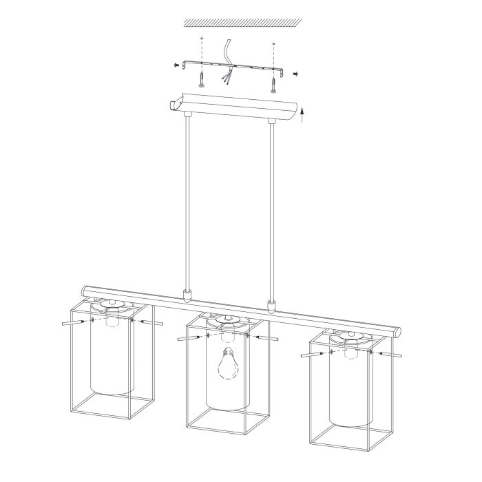 LONCINO Hanglamp - Industrieel Stalen Design - Zwart-Transparante Gerookte Glazen Kap - Moderne Plafondlamp - Geschikt Voor Woonkamer, Eetkamer, Keuken - 745mm Lang - Hoogte Verstelbaar Tot 1100mm - Geschikt Voor E27 Fitting