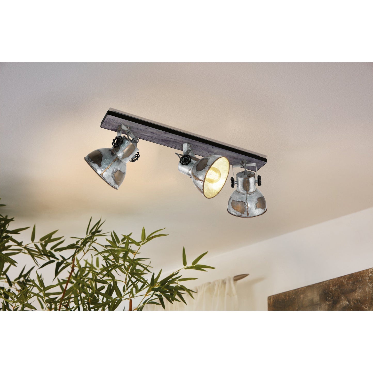 BARNSTAPLE Plafondlamp - Industrieel Spotlamp - Hout En Metaal Design - Verstelbare Zinken Spots - Vintage Look Voor Woonkamer, Keuken, Gangen - 750mm Lang - Geschikt Voor E27 Lampen