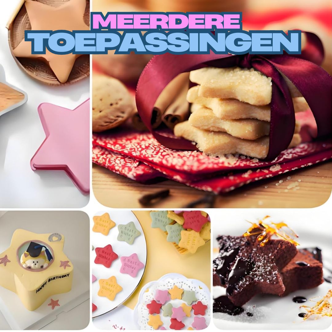 SENZA Siliconen Bakvorm - Kerst Koekjes Vorm – 8 Stervormige Vormen – Flexibele Muffinvorm , Cupcake Vorm , Chocolade Mal - Quiche Vorm - Linzer Koekjes Vorm  - Voor Cakejes En Gebak