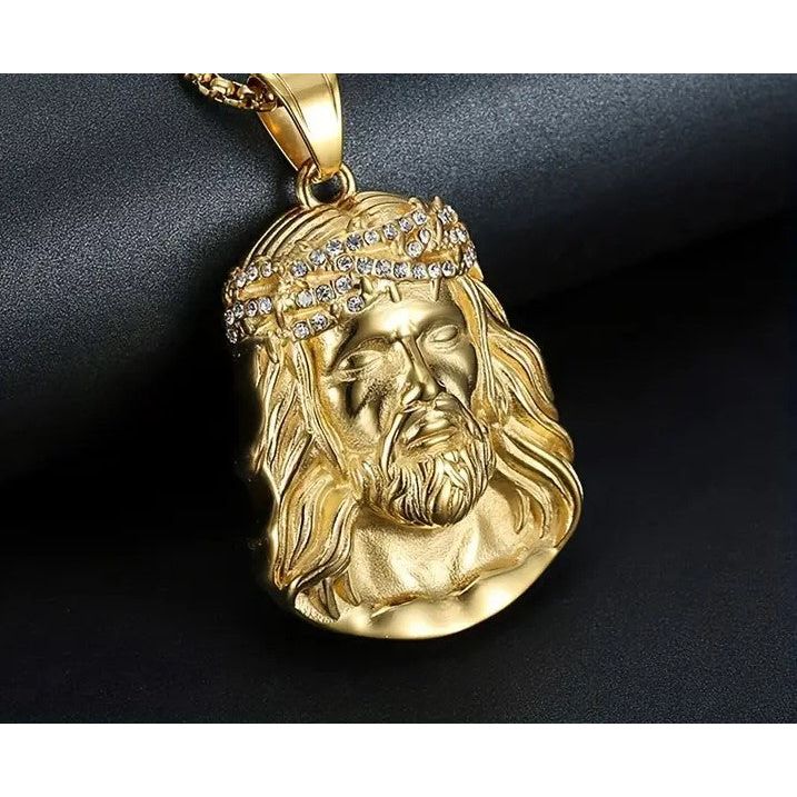 Luxe Gouden Jezus Christus God Hanger in RVS -  Religieus Sieraad - Titanium Staal met Elektroplating