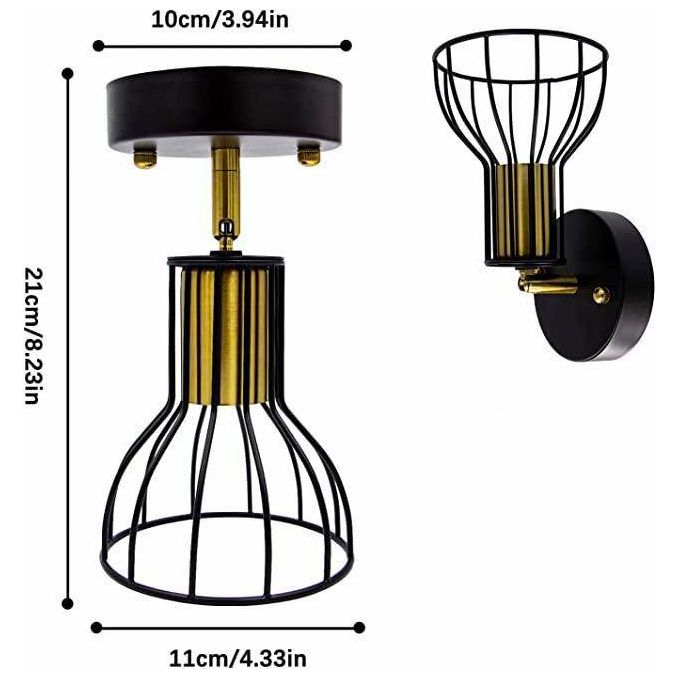 Set van 2 - Industriële Wandlampen Cage - Vintage Wandbevestiging - Rustieke Verstelbare Mini Verlichting - Geschikt voor Badkamer, Slaapkamer en Spiegel