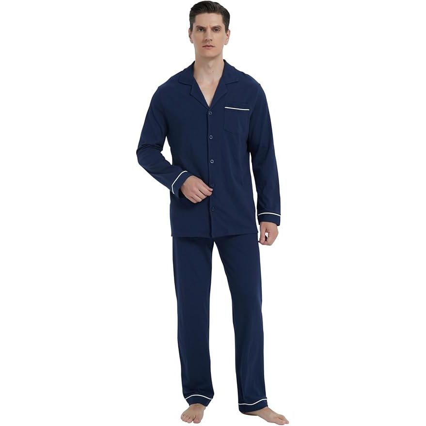 2 Delig - Heren Pyjama Set  - Lange Mouwen - 100% Katoen - Knopen-Down Nachtkleding - Zachte en Ademend Lounge Set - Met Notch Kraag en Zijzakken - Perfect voor Slapen en Ontspannen