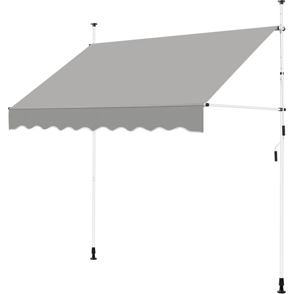 Handmatig Verstelbare Zonnescherm – Retracteerbare Banne Voor Balkon, Terras, Café – Telescopische Stangen Met Verstelbare Hoogte Van 210 Tot 300 cm – Zonwering Met Manivelle – Waterafstotend Polyester – 250 cm – Lichtgrijs