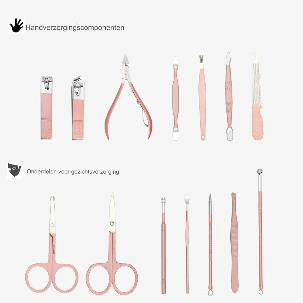 18 in 1 - Luxe Professionele Pedicure Set - Manicure Set - Nagelschaar Verzorgingsset met Lederen Reisetui Roze - Complete Nagelverzorgingskit met Nagelschaar en Etui