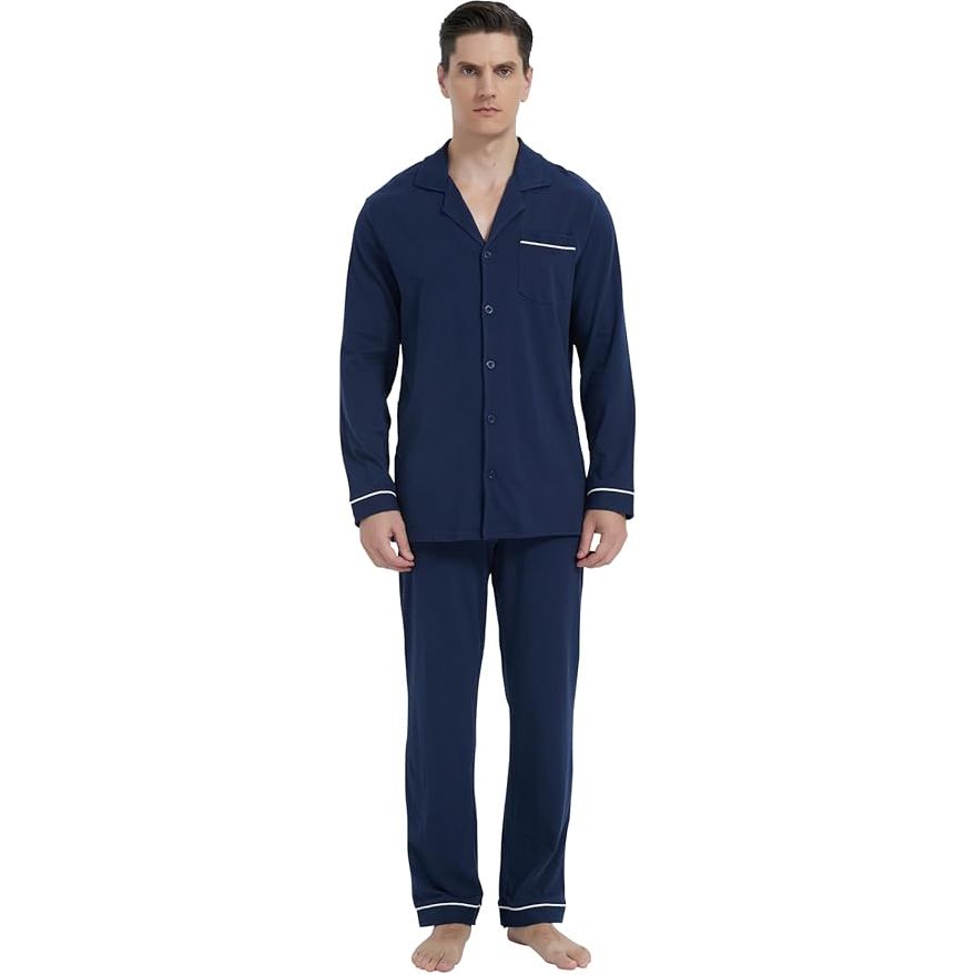 2 Delig - Heren Pyjama Set  - Lange Mouwen - 100% Katoen - Knopen-Down Nachtkleding - Zachte en Ademend Lounge Set - Met Notch Kraag en Zijzakken - Perfect voor Slapen en Ontspannen