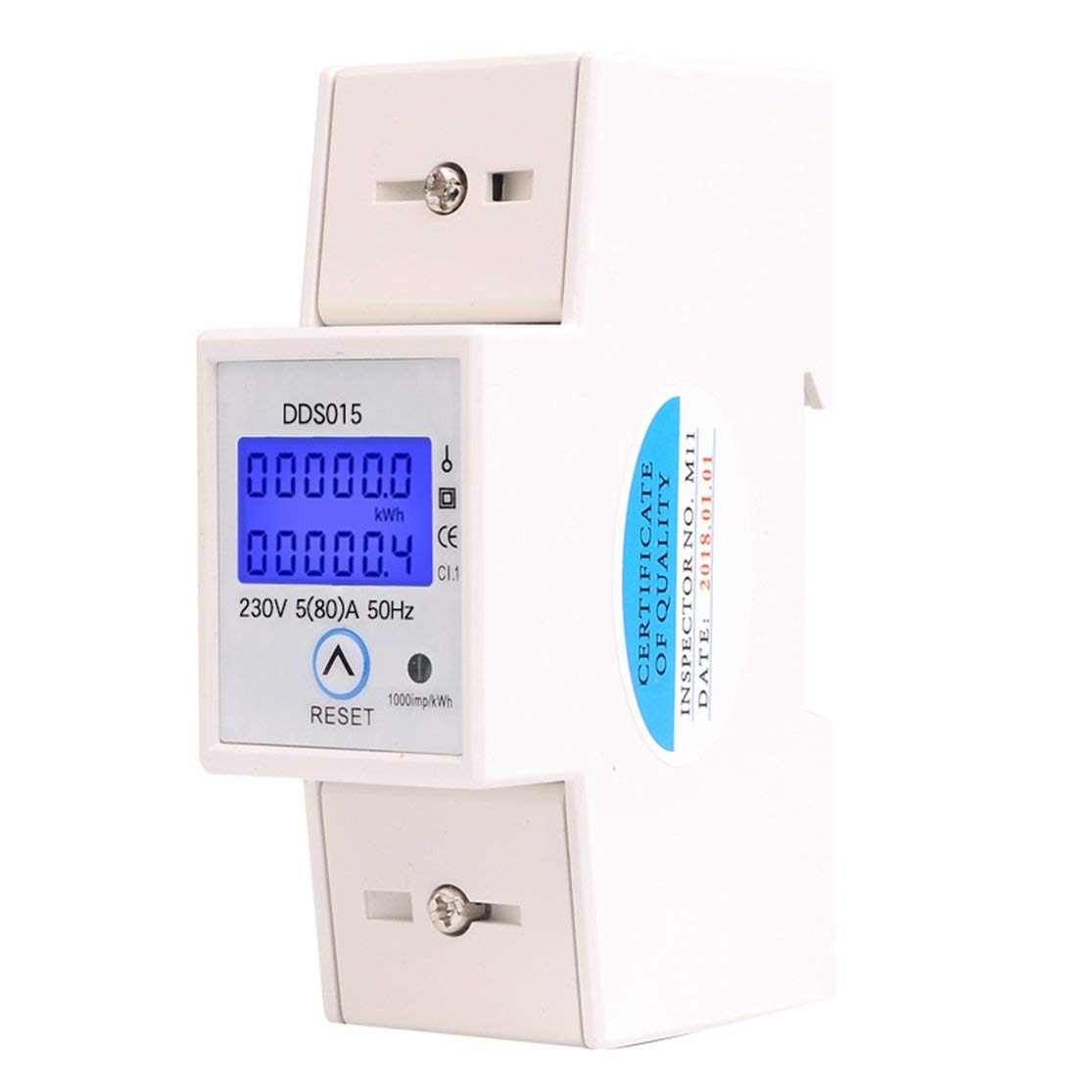 SINOTIMER - DDS015 - 230V DIN Rail Enkelfase Wattmeter - Energiemeter AC met Resetfunctie Kaemma - Vermogensverbruik en Elektronische Energiemeting - Kleur: Wit