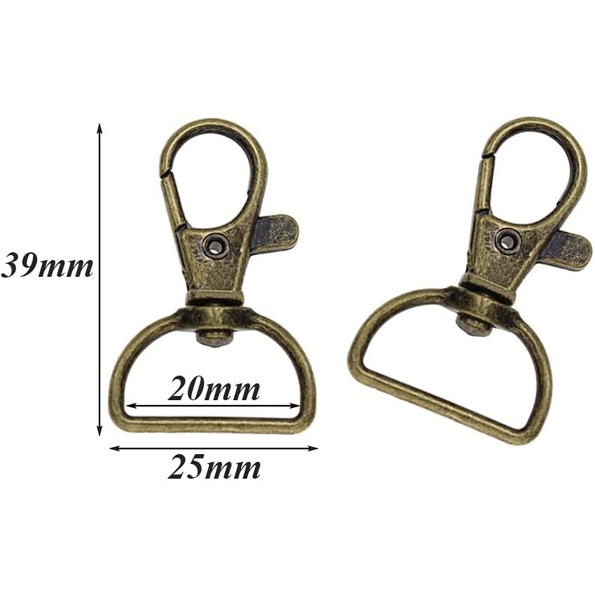 30 Stuks - Bronzen Carabiner Sleutelringen - Set van 30 - Draaibare D-ring Karabijnhaken - Metaal - Ideaal voor DIY Projecten en Accessoires
