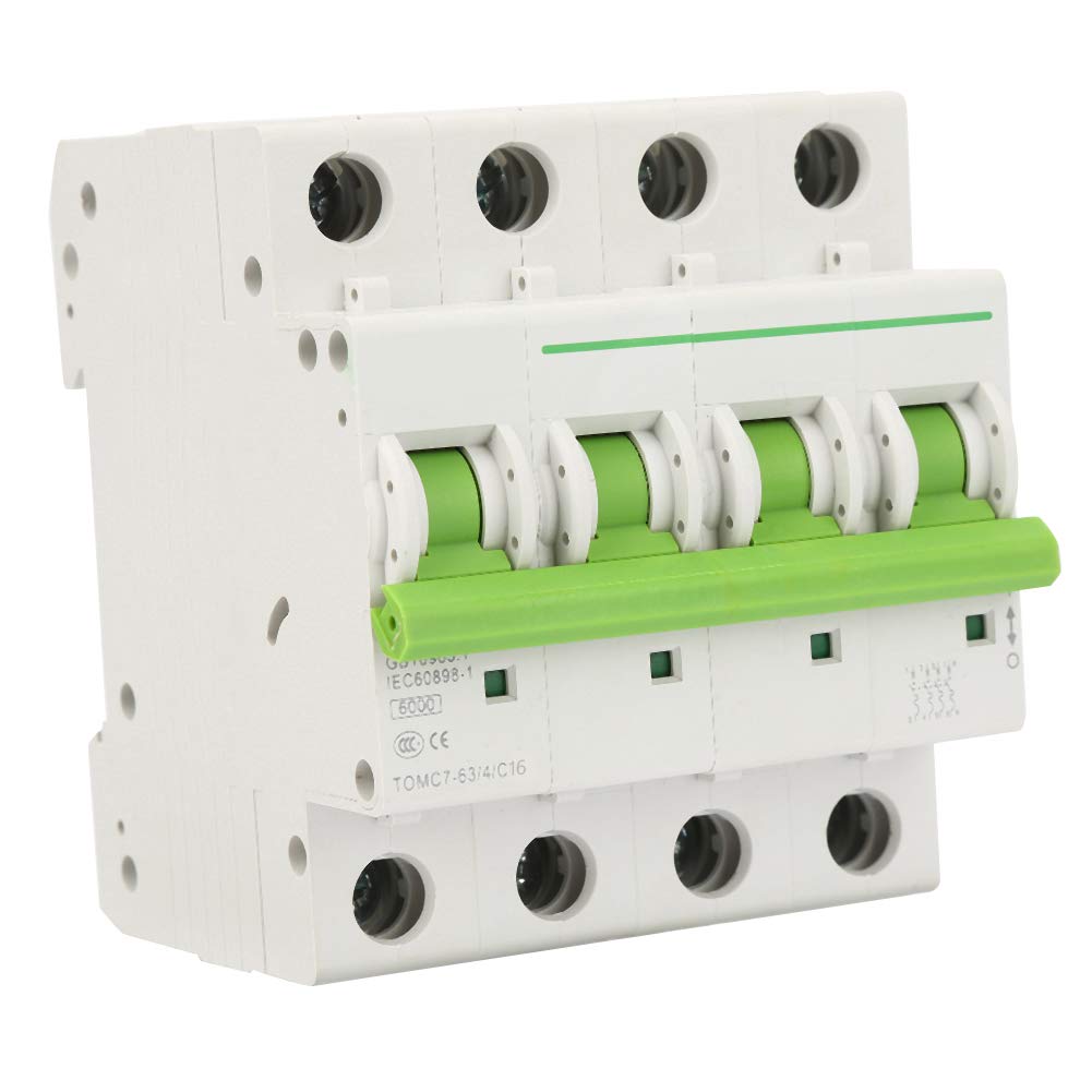 Automatische Schakelaar - 16A - 4-Pool AC 380V/415V - Type C - Miniatuur Aardlekschakelaar - Overbelasting- en Kortsluitbeveiliging - 6KA Schakelcapaciteit - Railmontage - CE, CCC en TÜV Gecertificeerd