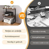 3-Laags Printerstandaard met Opbergrekken – 54x33x69 cm – Metalen Frame &amp; Houten Planken – Multifunctioneel voor Kantoor, Keuken of Woonkamer