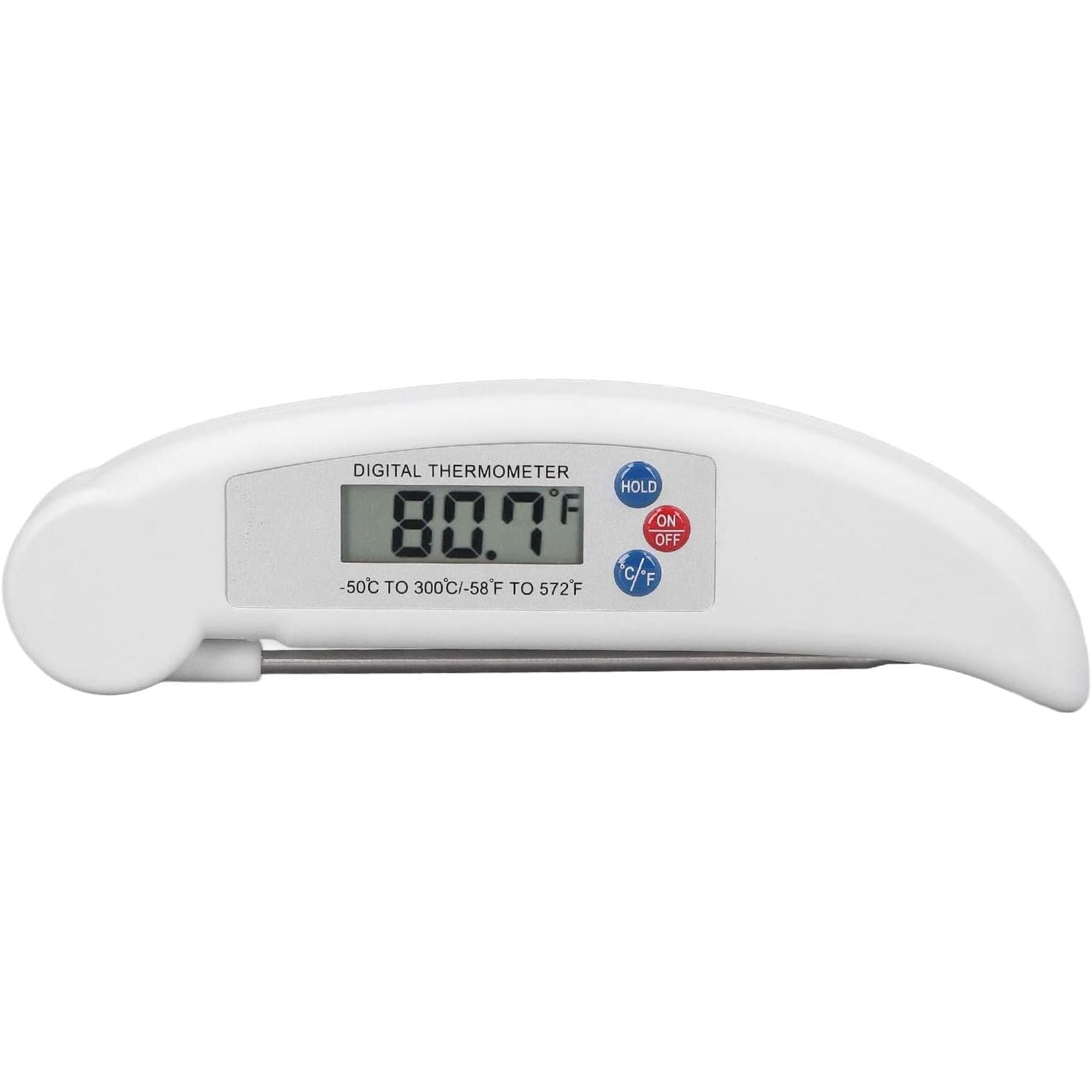 Digitale Vleesthermometer met Kalibratiefunctie – Direct Afleesbare Food Thermometer met RVS Sonde, Inklapbaar Ontwerp & ABS Behuizing – Snelle Temperatuurmeting van -50°C tot 300°C voor BBQ, Bakken, Frituren & Koken (Wit)
