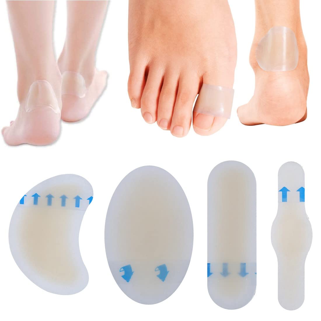 Set Van 16 Blisterpleisters - Gelpleisters Voor Hiel, Voetzool en Tenen - Waterdichte Zelfklevende Blisterpleisters In 4 Verschillende Maten - Voor Directe Behandeling Van Blaren, Eelt en Schaafwonden - Geschikt Voor Dagelijks Gebruik En Douchen