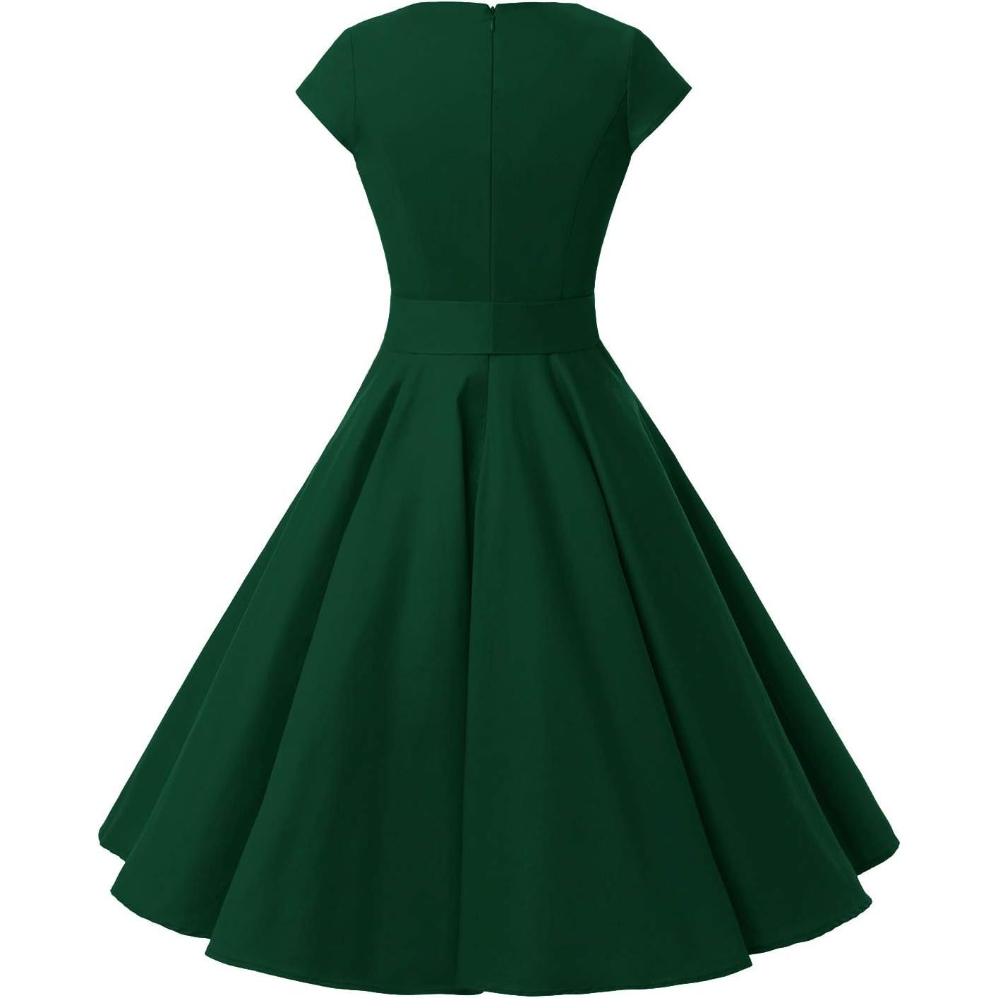 1950s Retro Swing Jurk voor Dames – Vintage Rockabilly Cocktailjurk – Met Capmouwtjes, V-Hals en Verwijderbare Riem – A-lijn Silhouet – Knielang – Perfect Voor Feestjes, Bruiloften, Proms en Themafeesten - Roze (kopie)