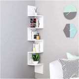 Moderne Witte Hoek Wandplank – 5 Niveaus – MDF Hout – Stijlvol en Functioneel Hoekrek – Wandmontage – Inclusief 6 Vierkante Planken