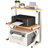 3-Laags Printerstandaard met Opbergrekken – 54x33x69 cm – Metalen Frame &amp; Houten Planken – Multifunctioneel voor Kantoor, Keuken of Woonkamer