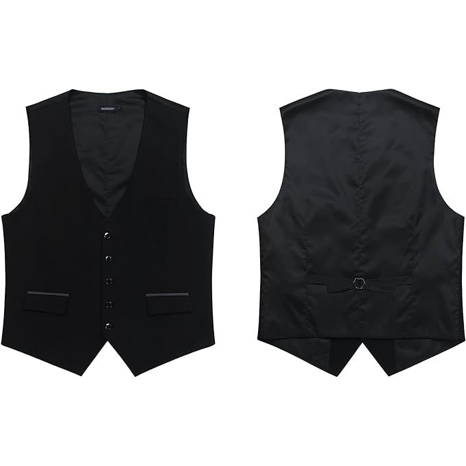 Heren Waistcoat - Formeel effen kleur trouwvest - Klassiek zakelijk feest smokingvest met zakken, Zwart - Herenvest - Zakelijk Formeel Vest - Trouwpak Vest - Smoking Gilet met Zakken - Heren Taillejas - Effen Kleur Vest met Zakken