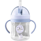 250ML - Gewogen Rietjesbeker - Ergonomische Sippy Cup met Geïntegreerd Gewogen Rietje - Schattig Dierenpatroon - 100% Lekvrij Ontwerp - Omklapbare Beker met Handvat voor Gemakkelijk Dragen - Blauwe Voedingsbeker/Leerbeker met Flip-top Deksels