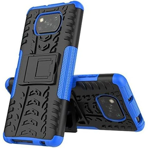 Robuust Xiaomi Poco-X3 Hoesje met Standaard en Glas Schermbeveiliging - Optimale-Bescherming - Ideaal voor Actieve Levensstijl - Blauw