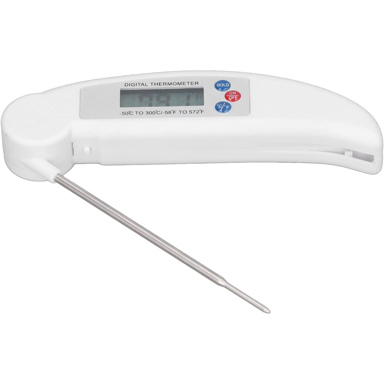Digitale Vleesthermometer met Kalibratiefunctie – Direct Afleesbare Food Thermometer met RVS Sonde, Inklapbaar Ontwerp & ABS Behuizing – Snelle Temperatuurmeting van -50°C tot 300°C voor BBQ, Bakken, Frituren & Koken (Wit)
