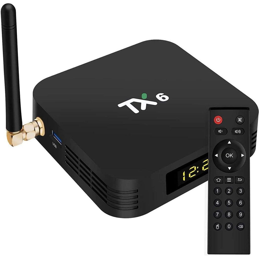 TX6 Android TV-Box 9.0 – Smart TV-Box TX6 – 4 GB RAM + 32 GB ROM – Dual WiFi 2.4G/5G – Bluetooth – Quad Core Processor – 4K Ultra HD H.265 – USB 3.0 – Uitbreidbaar Geheugen – Gebruiksvriendelijk Ontwerp