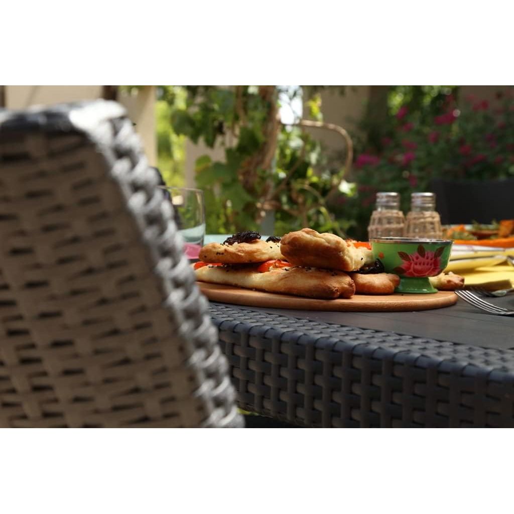 Keter Melody Tuintafel Rechthoekig – Kunststof Eettafel voor Buiten – Rattanlook – Onderhoudsarm & Weerbestendig – 160x94x74,5 cm – 6-Persoons – Bruin – Outdoor Loungen & Dineren