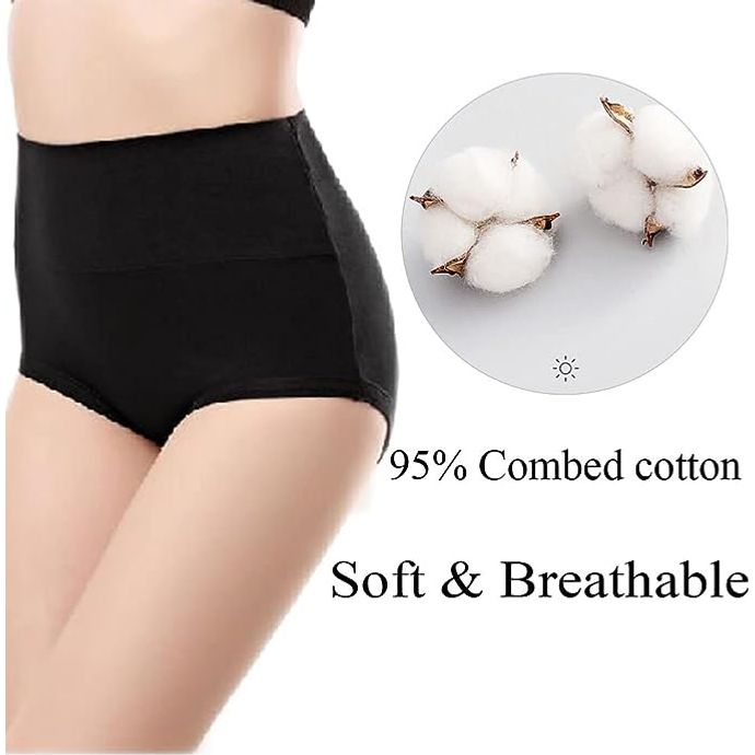 Dames Hoge Taille Katoenen Slips - Buikvlak Stretch - Geschikt voor Dagelijks Gebruik & Postpartum - 5 Pack