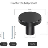 4 Stuks - Zwarte Meubelknoppen - 30 mm Ronde Kastknoppen - Modern Design Met Schroeven - Geschikt Voor Kasten, Lades, Meubels, Keukenkastjes en Garderobes - Zink Materiaal - Eenvoudige Installatie Voor Elegante Interieur Upgrade