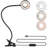 Dimbare LED Clip-on Ringlamp – Tafellamp Met Klem Voor Videovergaderingen, Lezen & Zoom – 3 Kleuren (3000K-6500K) – 10 Helderheidsniveaus – USB Gevoed – Flexibele Arm – 46 cm – Klem Tot 5 cm Breed